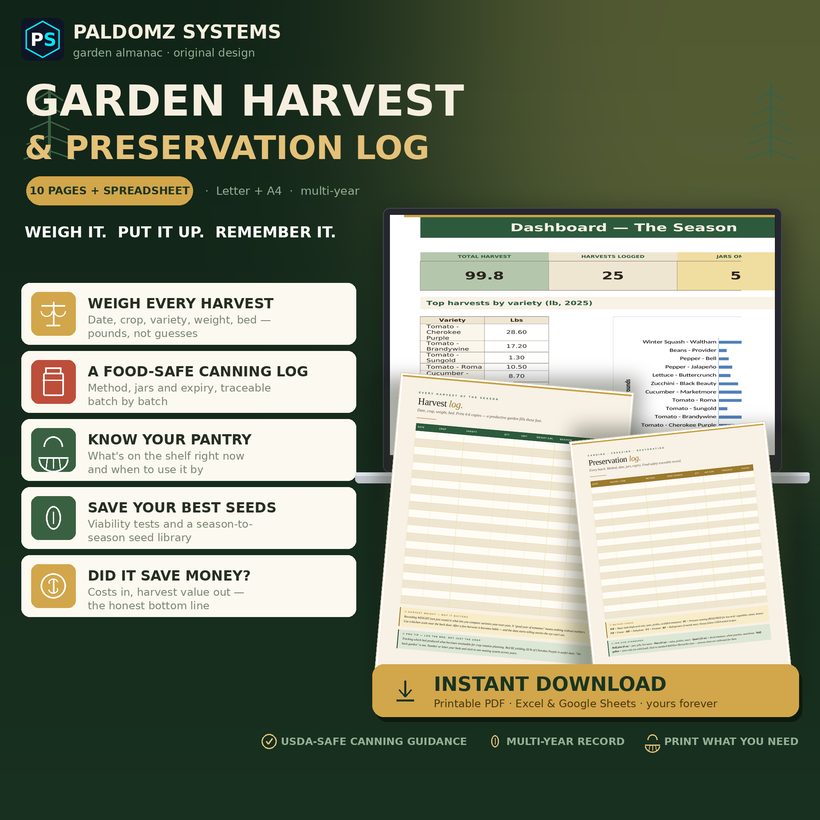 Garden Harvest Log — Paldomz Systems Etsy product