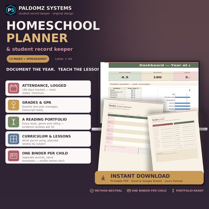 Homeschool Planner — Paldomz Systems Etsy product