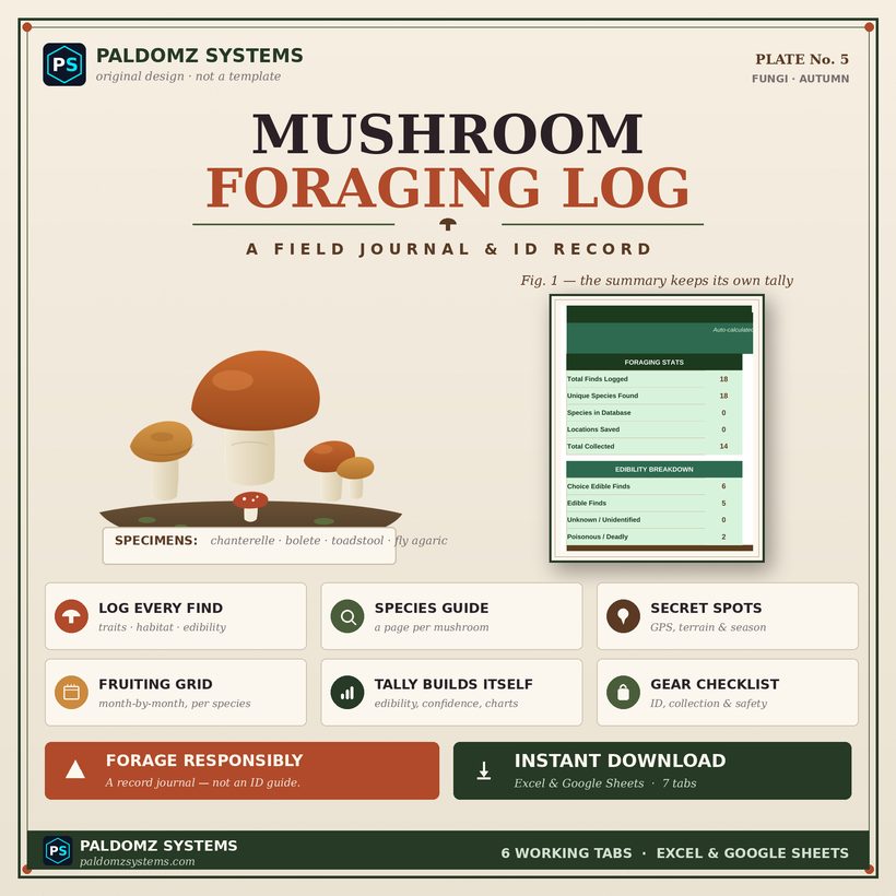 Mushroom Foraging Log — Paldomz Systems Etsy product