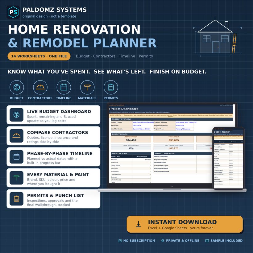 Home Renovation Planner — Paldomz Systems Etsy product